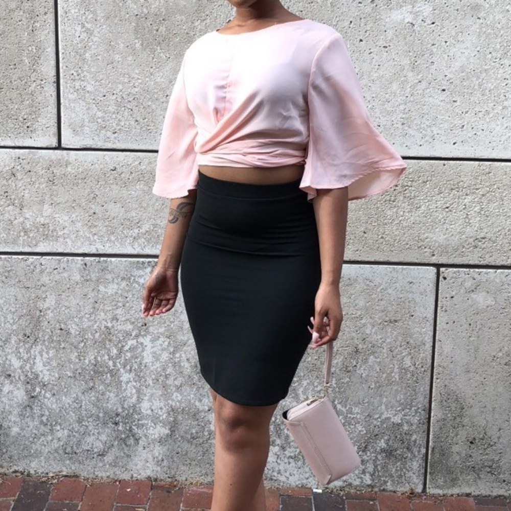 Cropped Bell Bottom Sleeve Shirt